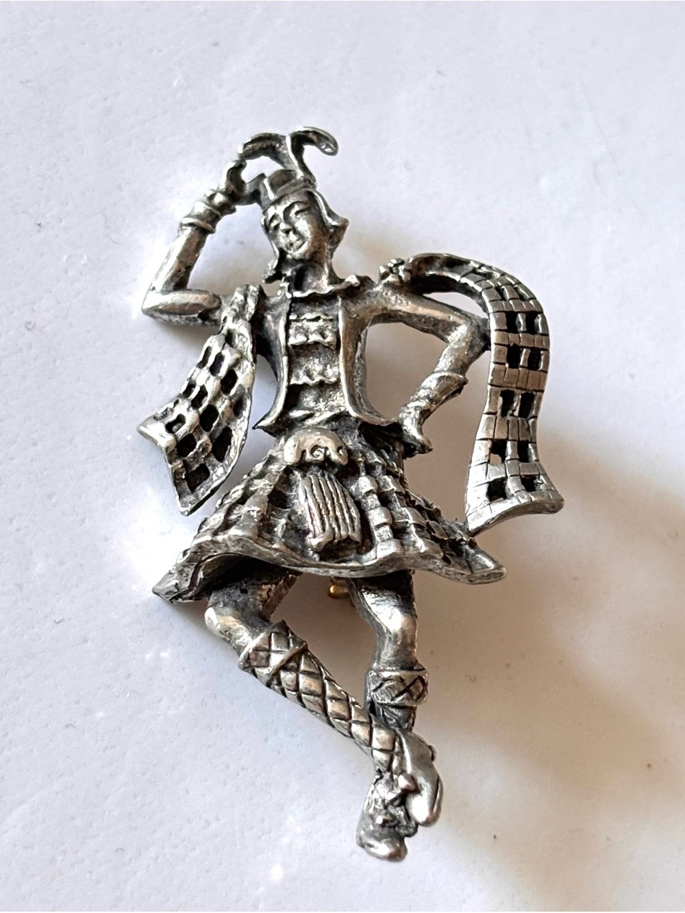 Vintage pewter Scottish Dancer Brooch unsigned
